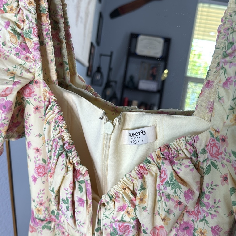 HOUSE OF CB 'Tallulah' Lemon Floral Puff Sleeve Midi Sundress NWOT - Picture 8 of 9